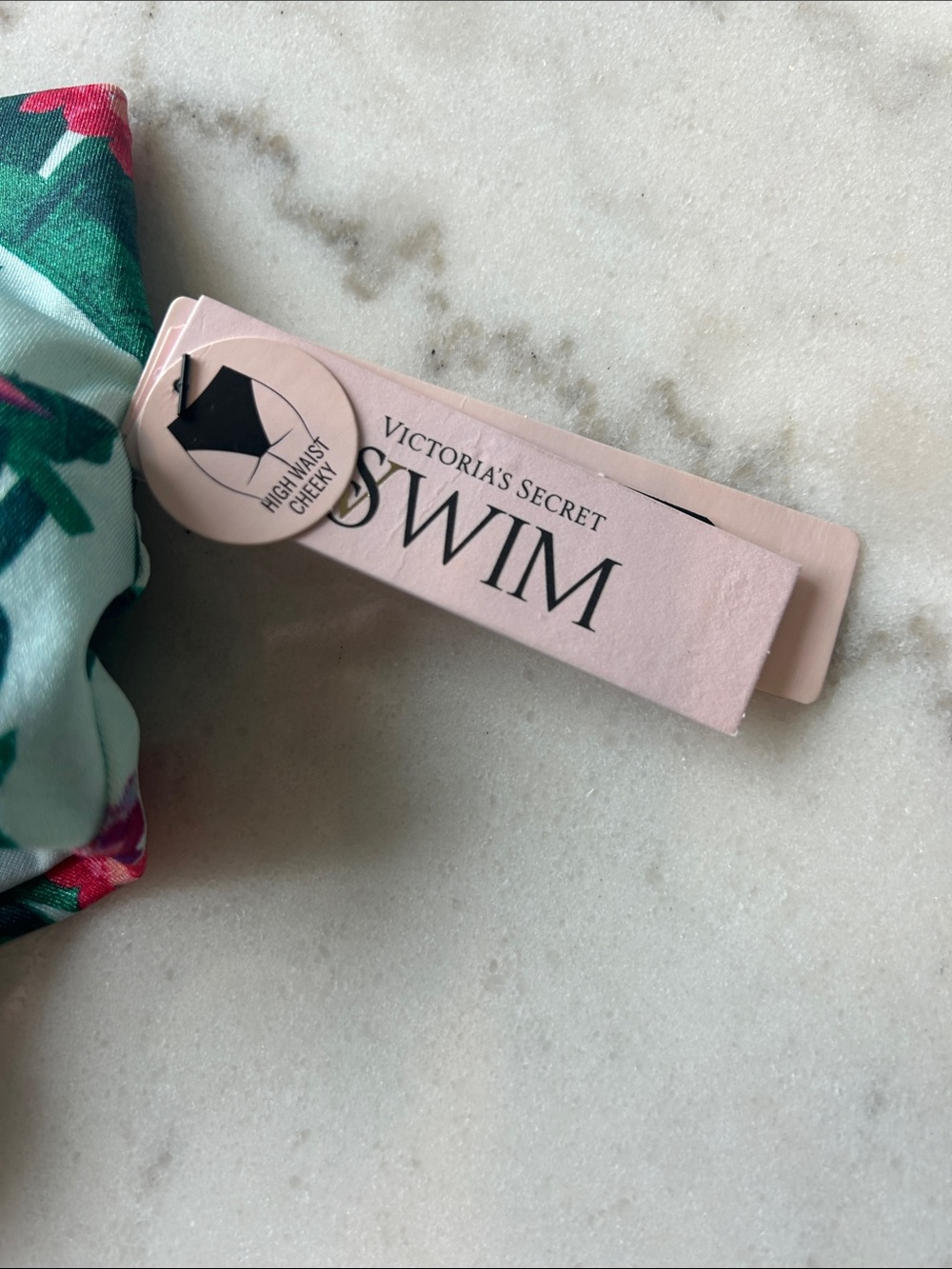 NWT Victoria's Secret Bikini Bottom Floral Green Palm High Waist Cheeky (M) - Picture 6 of 8